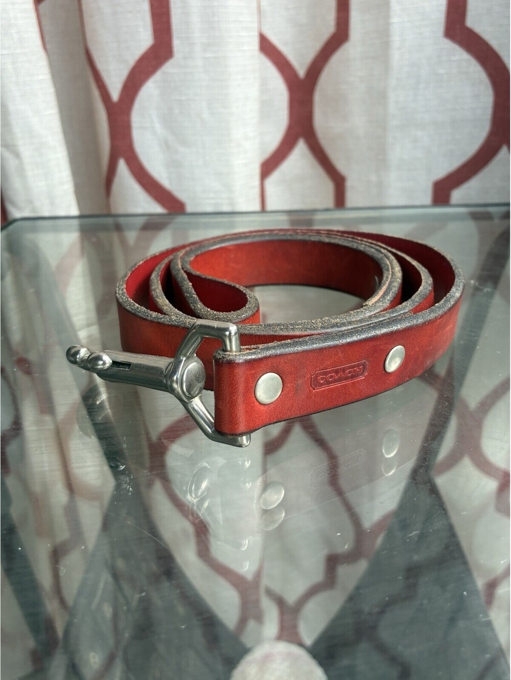 Coach Red Leather Dog Leash Silver Hardware Traditional 4562 Pet Gear Classic